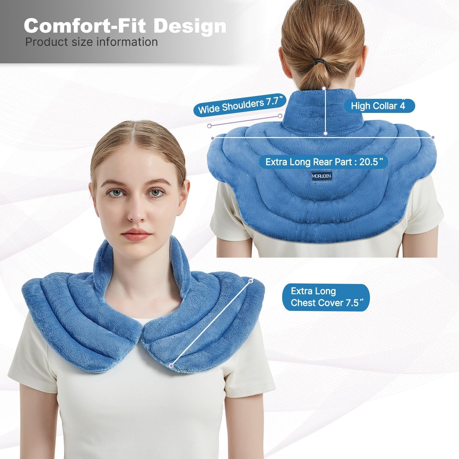 Neck Heating Pad Microwavable for Shoulders, Warmer Wrap Microwave Heating Pad for Neck and Shoulders for Pain Relief (Light Blue)