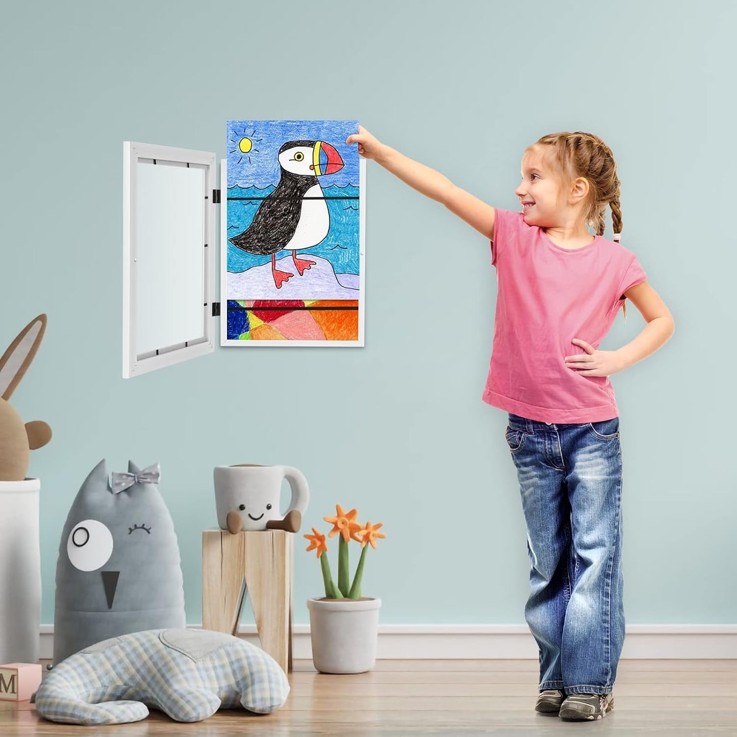 [2-Pack] Kids Art Frames, 8.5X11 Front Opening Kids Artwork Frames Changeable, White Artwork Display Storage Frame for Wall, Holds 50 Pcs, for 3D Picture, Crafts, Hanging Art, Portfolio