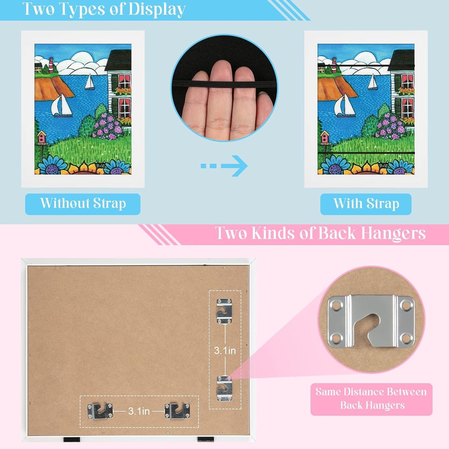 [2-Pack] Kids Art Frames, 8.5X11 Front Opening Kids Artwork Frames Changeable, White Artwork Display Storage Frame for Wall, Holds 50 Pcs, for 3D Picture, Crafts, Hanging Art, Portfolio