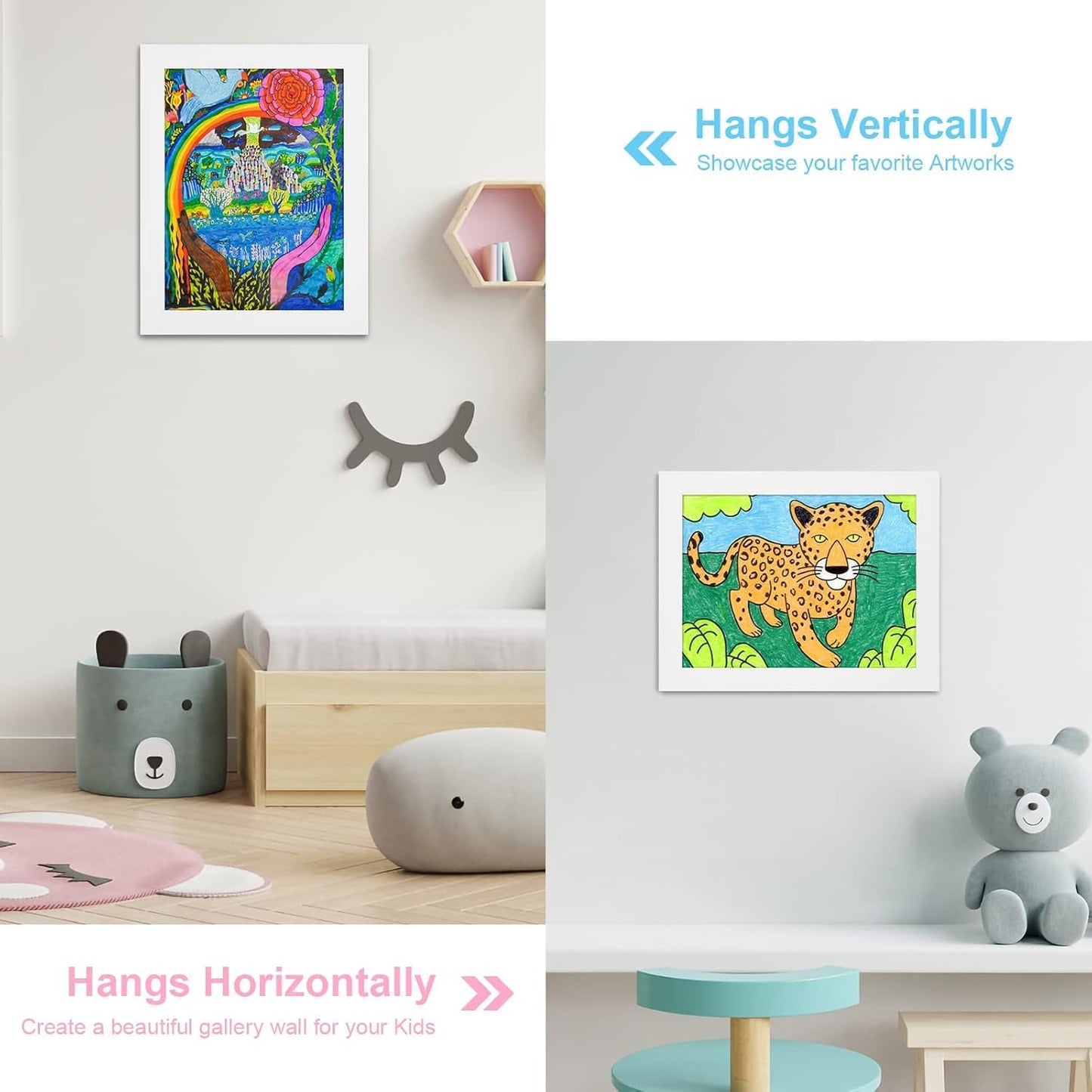 [2-Pack] Kids Art Frames, 8.5X11 Front Opening Kids Artwork Frames Changeable, White Artwork Display Storage Frame for Wall, Holds 50 Pcs, for 3D Picture, Crafts, Hanging Art, Portfolio