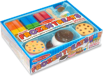 Wooden Frozen Treats Ice Cream Play Set (24 Pcs) - Play Food and Accessories Food Toys for Toddlers and Kids 3+