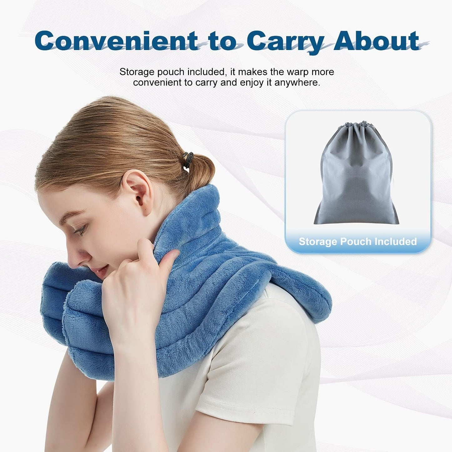 Neck Heating Pad Microwavable for Shoulders, Warmer Wrap Microwave Heating Pad for Neck and Shoulders for Pain Relief (Light Blue)