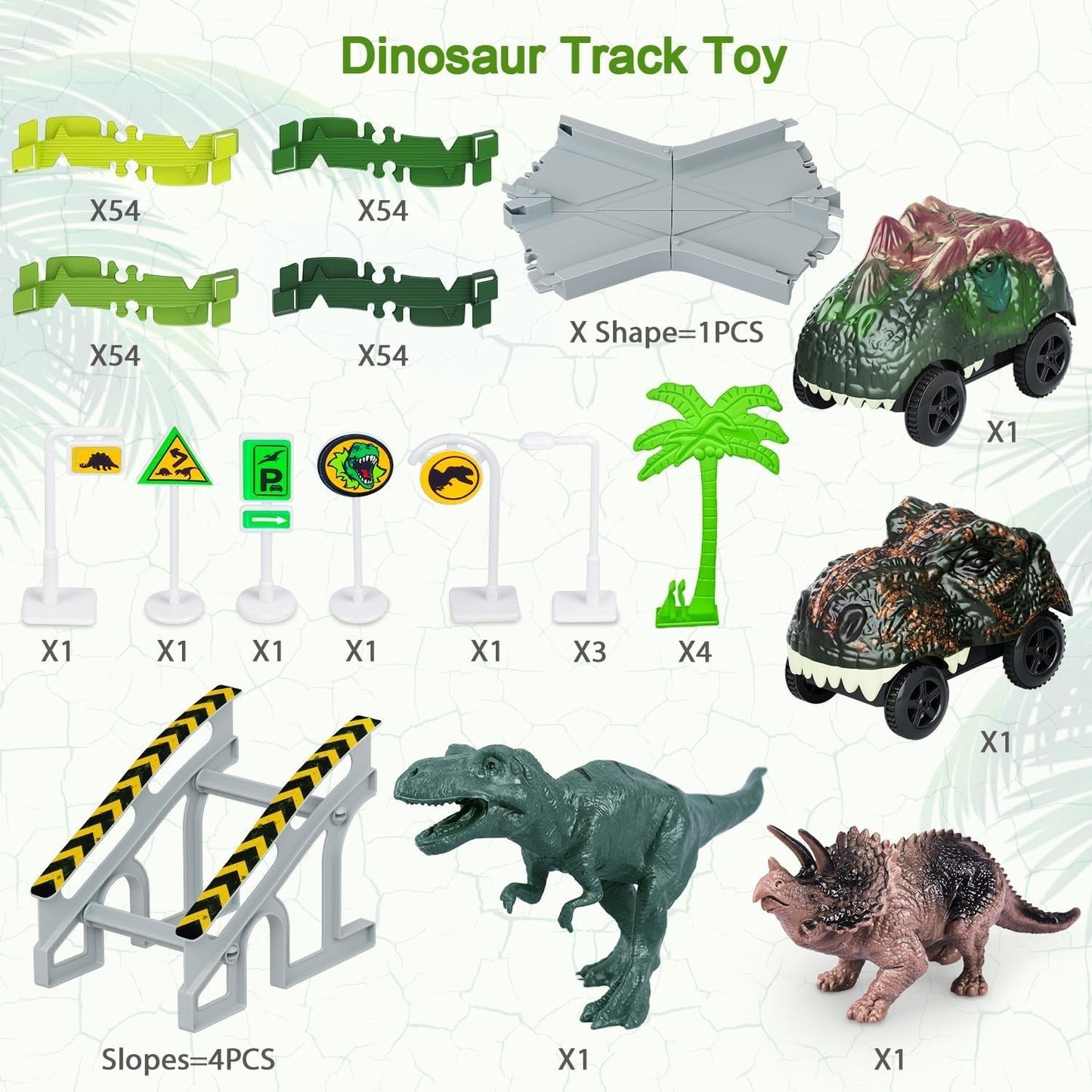 Dinosaur Toys, 252 PCS Create a Dinosaur World Road Race Tracks, Flexible Track Playset, 2Pcs Dinosaur Car for 3 4 5 6 Year Old Boys Girls Birthday Party Favor Gift